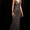SCALA - V-Neckline Beaded Prom Dress 48721 - 1 Pc In Black Nude Available 2 SCALA - V-Neckline Beaded Prom Dress 48721 - 1 Pc In Black Nude Available