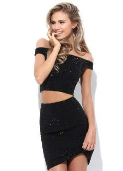 Sherri Hill - 50701 Two Piece Off-Shoulder Sheath Short Dress