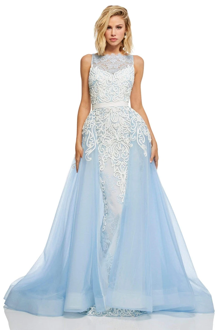 Sherri Hill - 50768 Applique Bateau Sheath Dress With Overskirt 6 Sherri Hill - 50768 Applique Bateau Sheath Dress With Overskirt