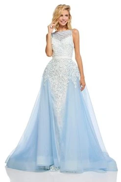 Sherri Hill - 50768 Applique Bateau Sheath Dress With Overskirt 13 Sherri Hill - 50768 Applique Bateau Sheath Dress With Overskirt