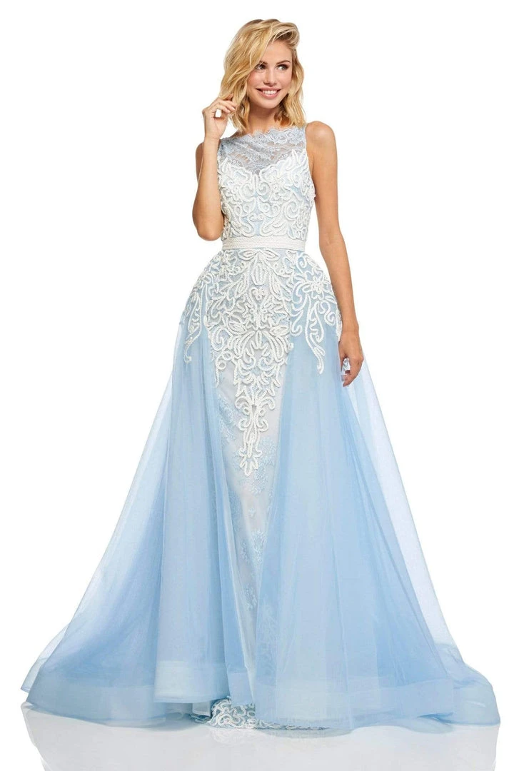 Sherri Hill - 50768 Applique Bateau Sheath Dress With Overskirt 8 Sherri Hill - 50768 Applique Bateau Sheath Dress With Overskirt