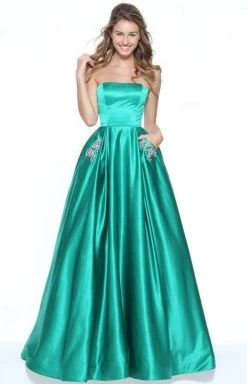 Sherri Hill - 50812 Strapless A Line Satin Dress With Beaded Pockets
