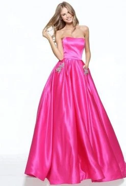Sherri Hill - 50812 Strapless A Line Satin Dress With Beaded Pockets