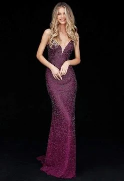 Sherri Hill - 50860 Fully Beaded Deep V-neck Sheath Dress
