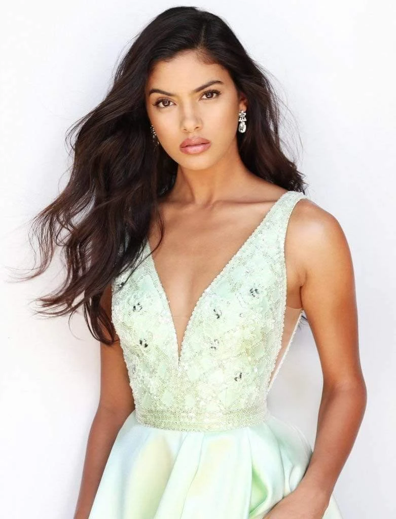 Sherri Hill - 50964 Embellished Deep V-Neck A-Line Gown 10 Sherri Hill - 50964 Embellished Deep V-Neck A-Line Gown