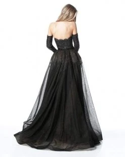 Sherri Hill - 51384 Strapless Embroidered Sheath Dress With Overskirt