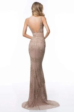 Sherri Hill - 51475 Beaded Deep V-neck Fitted Dress With Train