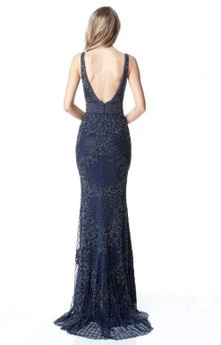 Sherri Hill - 51475 Beaded Deep V-neck Fitted Dress With Train