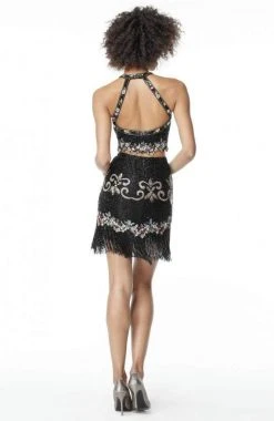 Sherri Hill - 51476 Beaded Two Piece Halter Fringe Fitted Dress