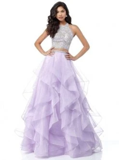 Sherri Hill - 51615 Two Piece High Halter Organza Ruffled Dress