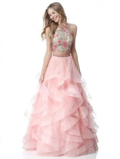Sherri Hill - 51615 Two Piece High Halter Organza Ruffled Dress