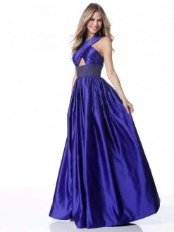 Sherri Hill - 51621 Criss Cross Halter Neck Satin Evening Gown