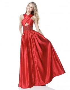 Sherri Hill - 51621 Criss Cross Halter Neck Satin Evening Gown