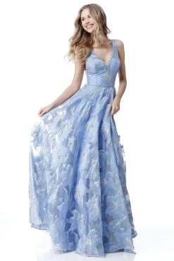 Sherri Hill - 51628 Floral Print Deep V-neck A-line Gown