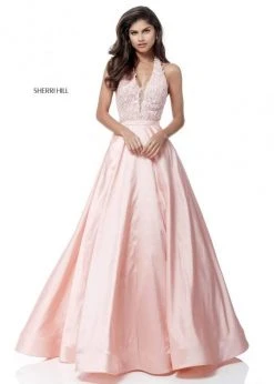 Sherri Hill - 51643 Lace Ornate Halter V Neck Taffeta Ballgown