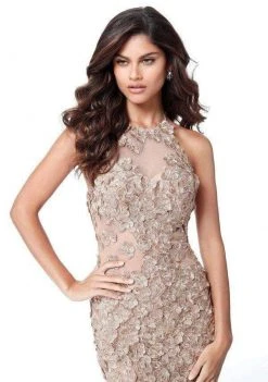 Sherri Hill - 51660 Floral Applique Halter Trumpet Dress 10 Sherri Hill - 51660 Floral Applique Halter Trumpet Dress