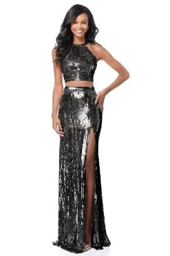 Sherri Hill - 51662 Two Piece Beaded Halter High Slit Dress