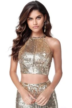 Sherri Hill - 51662 Two Piece Beaded Halter High Slit Dress