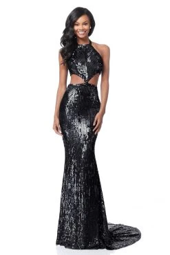 Sherri Hill - 51663 Long Sequined Halter Trumpet Dress