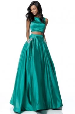 Sherri Hill - 51673 Two Piece Satin Bateau Beaded Ballgown