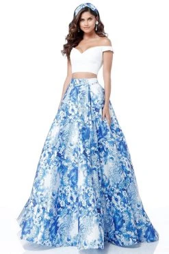 Sherri Hill - 51680 Two Piece Off-Shoulder Printed Ballgown