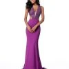 Sherri Hill - 51698 Beaded Deep V-neck Scuba Trumpet Dress