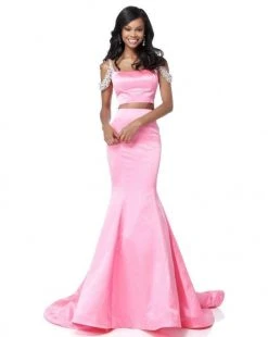 Sherri Hill - 51713 Beaded Off Shoulder Sleeve Two Piece Mermaid Gown