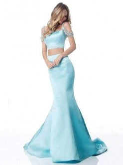 Sherri Hill - 51713 Beaded Off Shoulder Sleeve Two Piece Mermaid Gown