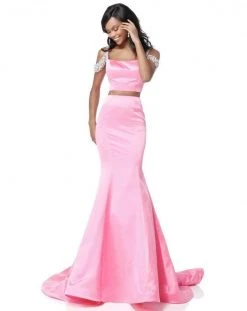 Sherri Hill - 51713 Beaded Off Shoulder Sleeve Two Piece Mermaid Gown 16 Sherri Hill - 51713 Beaded Off Shoulder Sleeve Two Piece Mermaid Gown