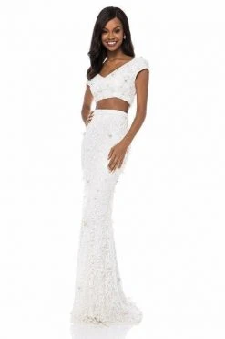 Sherri Hill - 51734 Two Piece Beaded Wide V-neck Fitted Dress