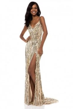 Sherri Hill - 51743 Beaded V-Neck Evening Dress With Slit 13 Sherri Hill - 51743 Beaded V-Neck Evening Dress With Slit