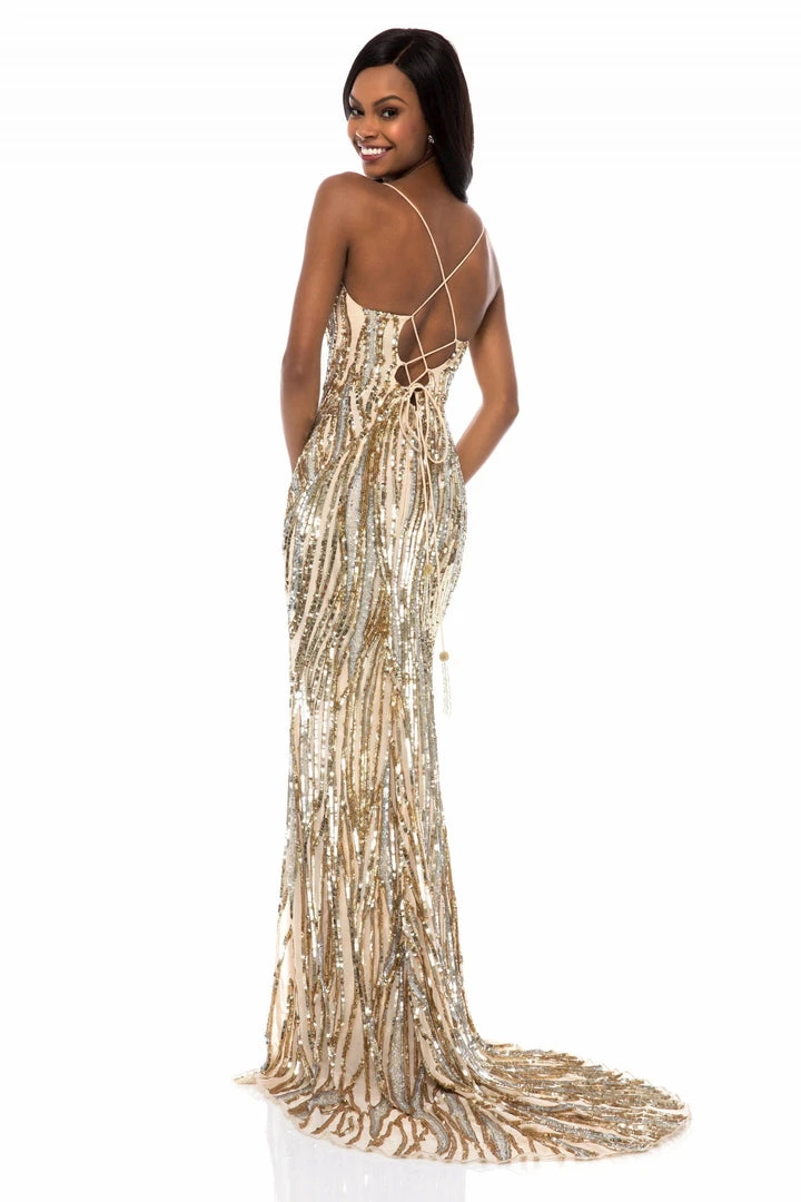 Sherri Hill - 51743 Beaded V-Neck Evening Dress With Slit 6 Sherri Hill - 51743 Beaded V-Neck Evening Dress With Slit