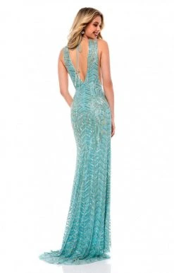 Sherri Hill - 51745 Beaded Deep V-neck Sheath Dress