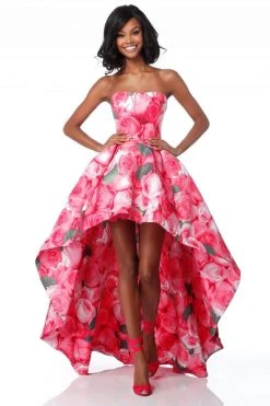 Sherri Hill - 51791 Strapless Floral Print High Low A-Line Dress