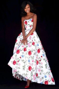 Sherri Hill - 51795 Strapless Semi-Sweetheart Floral Print Ballgown