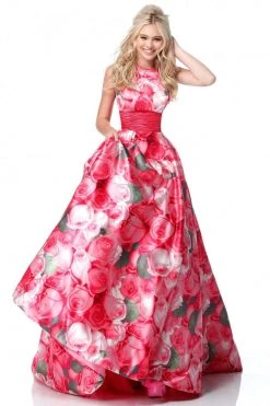Sherri Hill - 51800 Taffeta Halter Floral Print Ballgown