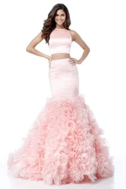 Sherri Hill - 51801 Two Piece Fitted Ruffled Tulle Mermaid Dress