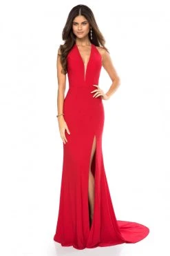 Sherri Hill - 51806 Deep Halter V-neck Jersey Trumpet Dress
