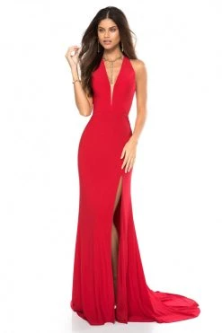 Sherri Hill - 51806 Deep Halter V-neck Jersey Trumpet Dress