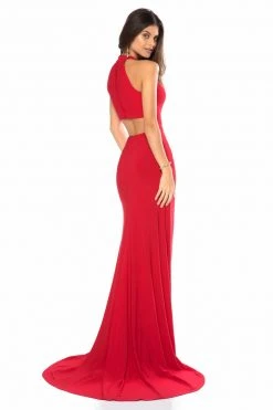 Sherri Hill - 51806 Deep Halter V-neck Jersey Trumpet Dress