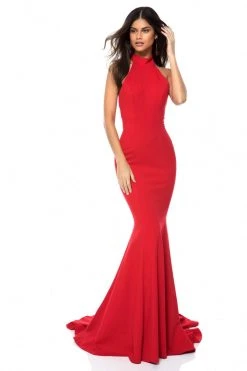 Sherri Hill - 51808 Jersey High Halter Mermaid Dress With Train