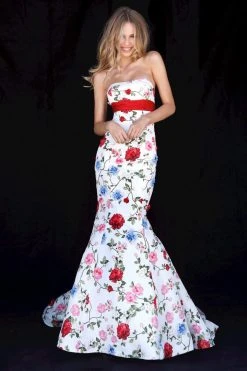 Sherri Hill - 51882 Strapless Floral Print Long Mermaid Dress