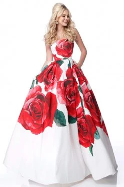 Sherri Hill - 51887 Strapless Floral Print Semi-Sweetheart Ballgown