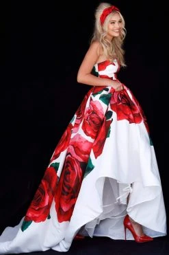 Sherri Hill - 51887 Strapless Floral Print Semi-Sweetheart Ballgown