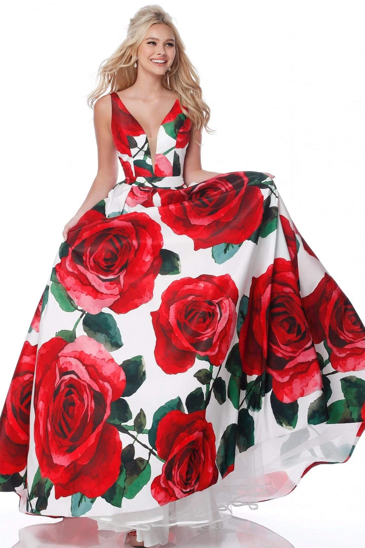Sherri Hill - 51888 Floral Print Deep V-Neck Ballgown 7 Sherri Hill - 51888 Floral Print Deep V-Neck Ballgown