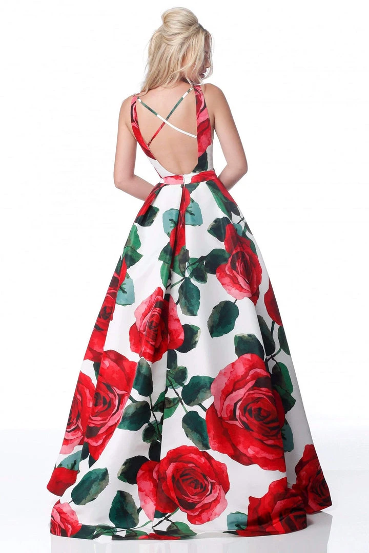Sherri Hill - 51888 Floral Print Deep V-Neck Ballgown 4 Sherri Hill - 51888 Floral Print Deep V-Neck Ballgown