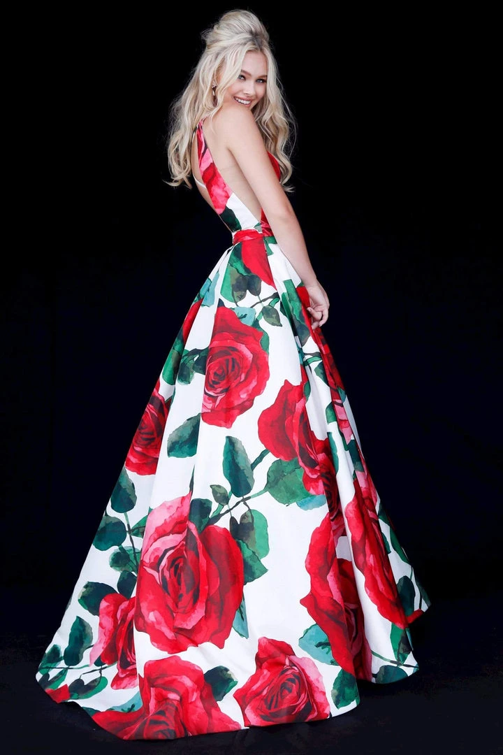 Sherri Hill - 51888 Floral Print Deep V-Neck Ballgown 8 Sherri Hill - 51888 Floral Print Deep V-Neck Ballgown