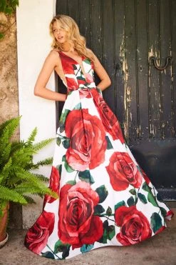 Sherri Hill - 51888 Floral Print Deep V-Neck Ballgown 16 Sherri Hill - 51888 Floral Print Deep V-Neck Ballgown