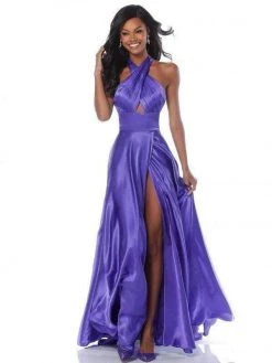 Sherri Hill - 51897 Crisscross Halter Long A Line Satin Dress