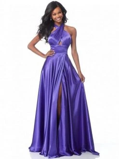 Sherri Hill - 51897 Crisscross Halter Long A Line Satin Dress